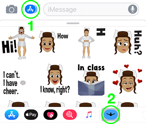 Screenshot of how to access Cheer GIFs in iMessage.